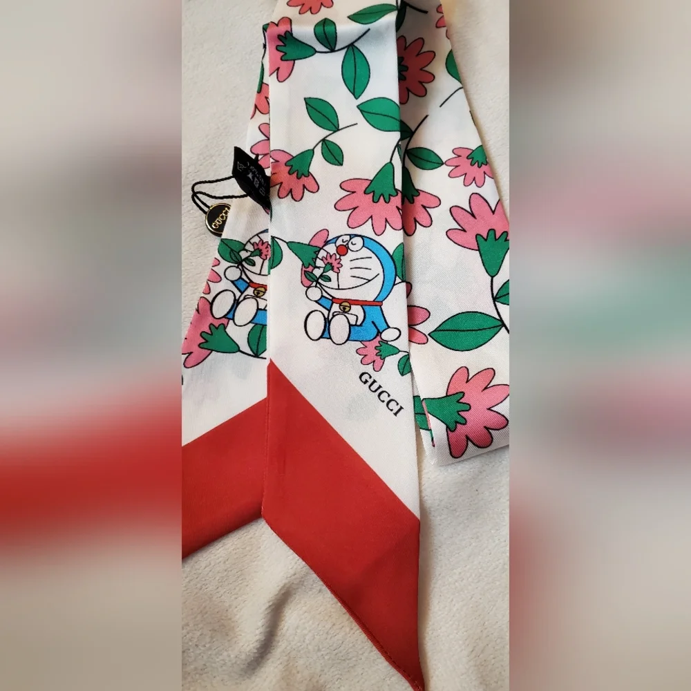 Doraemon Silk Skinny Twilly, Scarf And Sticker Set With Gift Envelope, Fashion